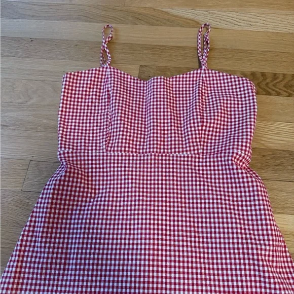 Brandy Melville Red and White Gingham Spaghetti strap mini Dress - Picture 4 of 7